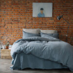 Blue Fog Linen Bed Set + Melange Pillowcase + Blue Fog Flat Sheet