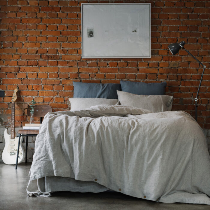 Melange Linen Bed Set + Blue Fog Pillowcase